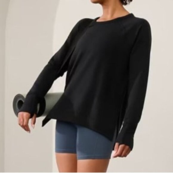 NEW Athleta Sz S Coaster Luxe Sweatshirt Black Stretch Crewneck Modal Ultra Soft - Picture 1 of 14